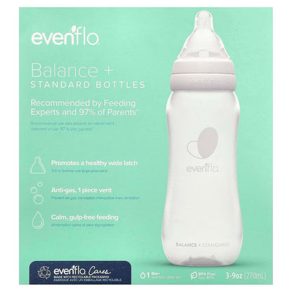 Evenflo Feeding Balance+ Standard Bottles, 9 oz, Slow Flow, 3 Pack