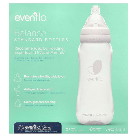 Evenflo Feeding Balance+ Standard Bottles, 9 oz, Slow Flow, 3 Pack
