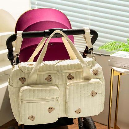 Peosaard Quilted Diaper Bag Large Capacity Teddy Bear Pattern Cute Duffle Bag Portable & Lightweight for Hospital and (photo 4)