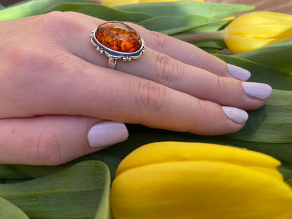Gift Shoppe By Nina Natural Baltic Honey Amber And Sterling Silver Ring (photo 2)