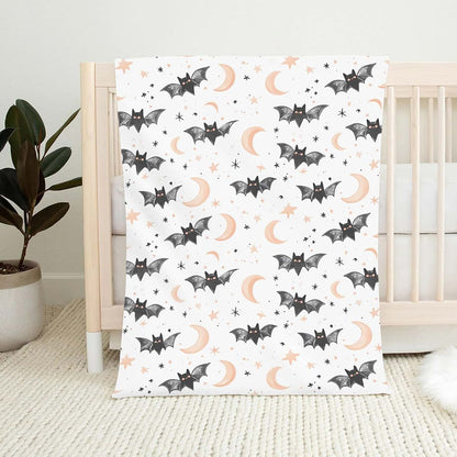 Wicbfdfv Spooky Halloween Bats Moon Stars Flannel Baby Blanket (photo 2)
