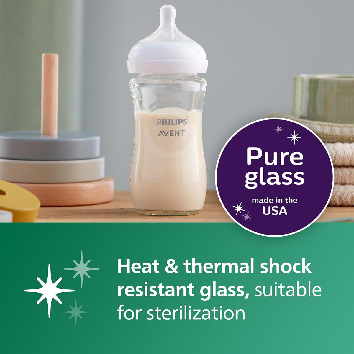 Philips Avent Glass Natural Baby Bottle 3-Pack, 8oz (photo 3)