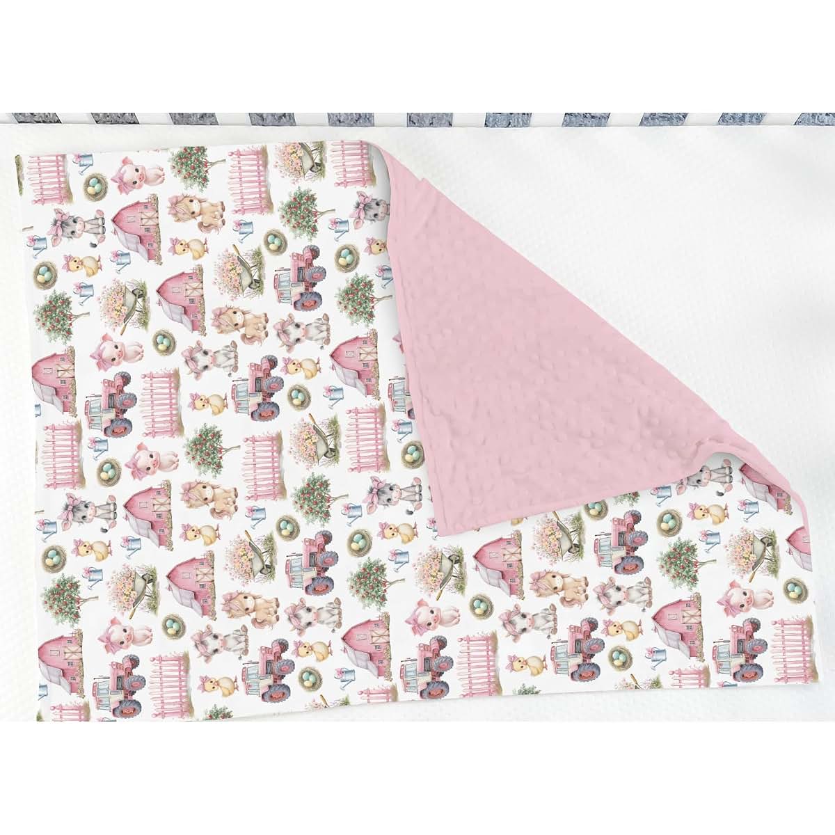 Selgkds Pink Farm Animals Baby Blanket With Dotted Fleece Backing (photo 3)