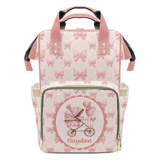 YallLocoMo Personalized Diaper Bag Backpack Name Watercolor Pink Bow Large Capacity Nappy Bag: Designed for Travel &