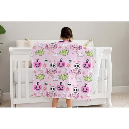 SqtmuHLuo Pink Halloween Baby Blanket Boy Girl Gift Neutral Cartoon Bat Cute Pumpkin Skull Soft Flannel Fleece Nursery (photo 3)