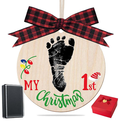 Liannan Baby's My First Christmas Handprint and Footprint Wood Ornament