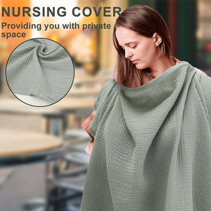 Tcwhniev Cotton Nursing Cover for Breastfeeding Privacy, Lightweight & Portable, 100x65cm Green