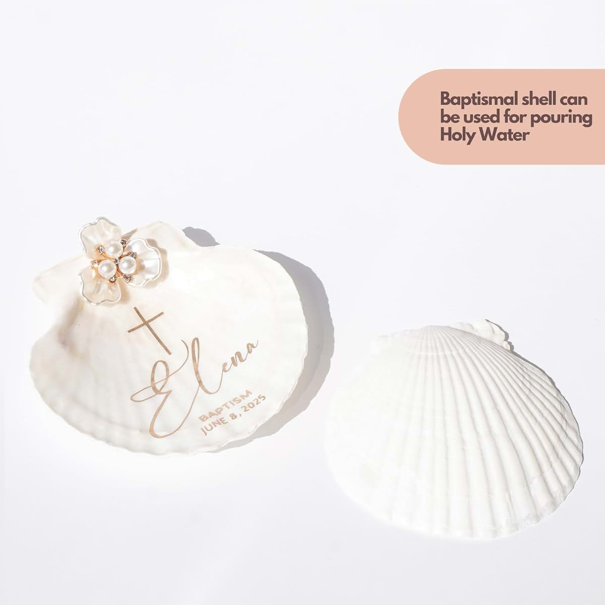 Lightit Studio Personalized Baptism Natural Scallop Shell Keepsake (photo 3)