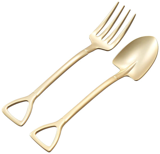 eve-mode Eve – Mode The Country Story Shovel Shaped Shovel Spoon & Fork in Stainless Steel Gold Plated Finish 2 Pairs