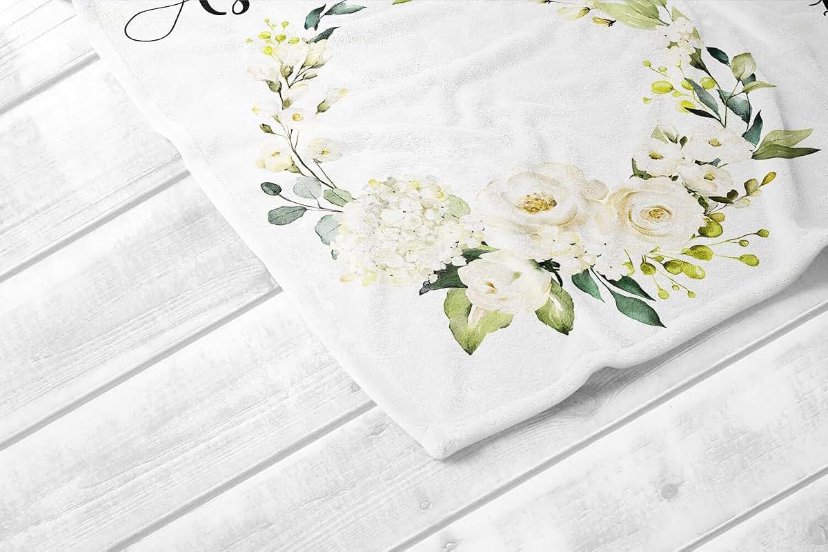UnoCo Floral Wreath Milestone Blanket Girl, White Rose Baby Month Blanket, Personalized Baby Girl Shower Gift, Baby (photo 2)