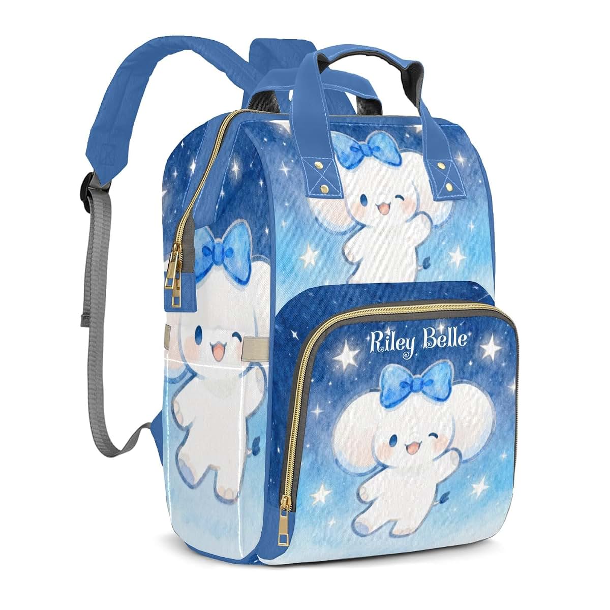 LiSoAkWE Personalized Diaper Bag Backpack,Blue Bow Elephant Night, Nappy Backpack for Travel Outdoor Name,Custom (photo 2)