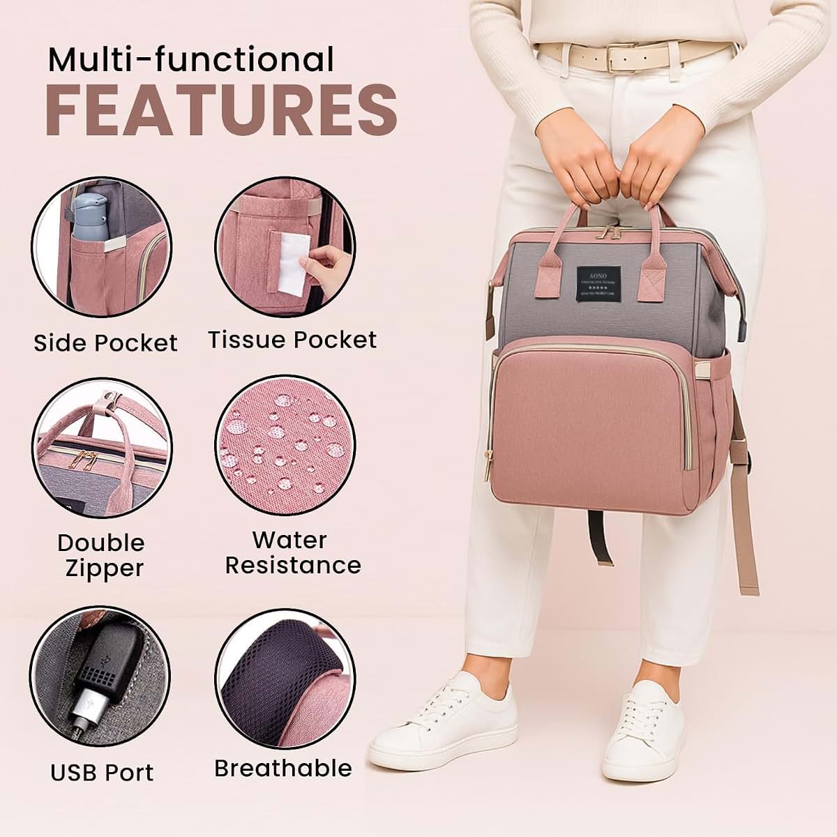Nuvababy Multifunctional Baby Diaper Bag Backpack with Changing Station Baby Bag for Moms, Dads, Shower Gifts for