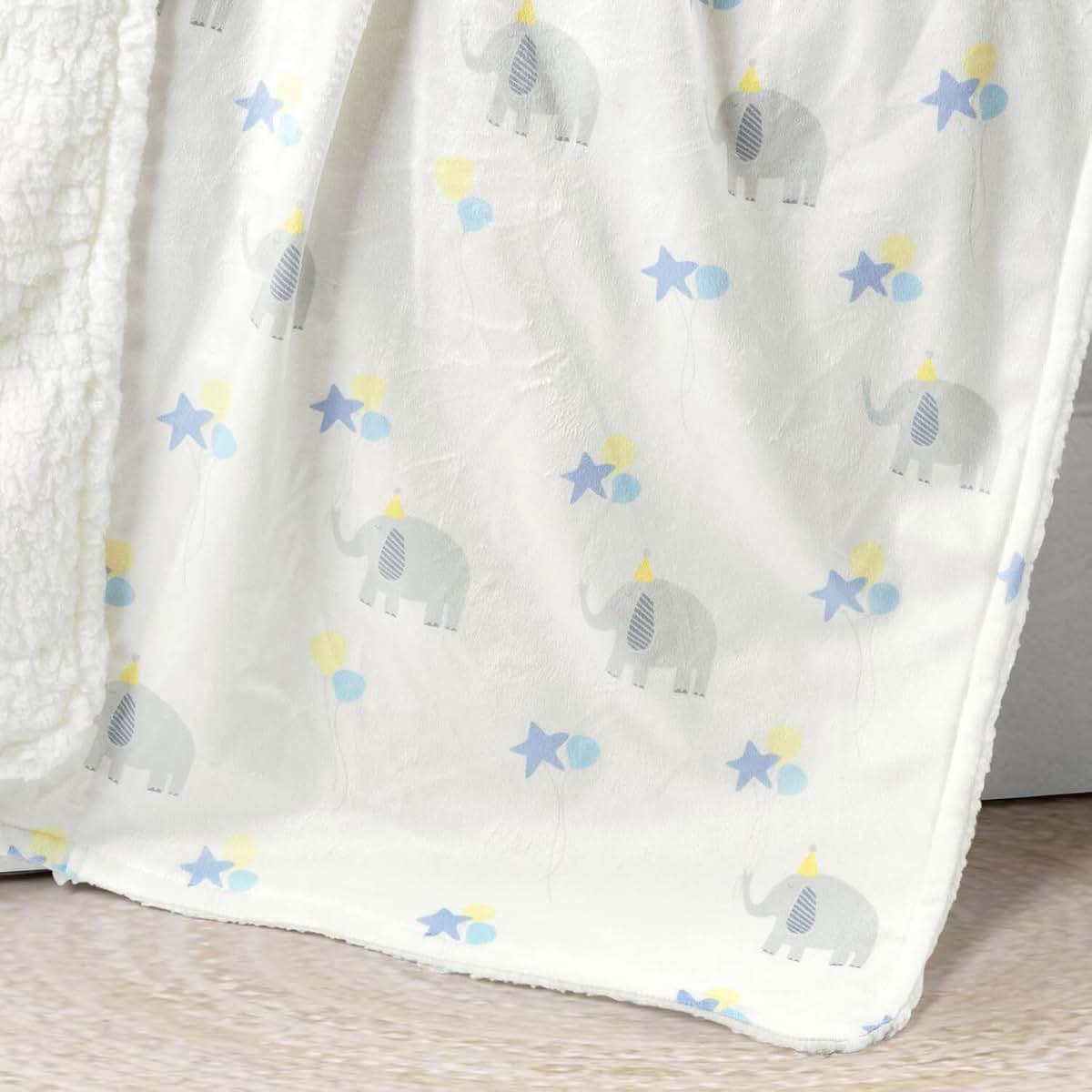 Lush Decor Elephant Balloon Sherpa Baby Blanket, 40" x 30", Gray & Blue