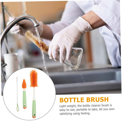 Silicone 3-Piece Cleaning Brush Set for Bottles, Straws, and Pacifiers