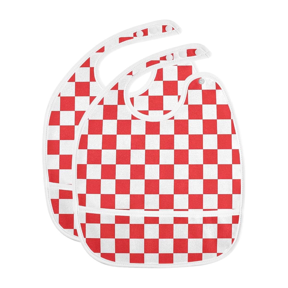IHCVHQX Baby Feeding Bib with Catch-All Pocket and 3-Snap Closure, Red Checkered, 1 Pack