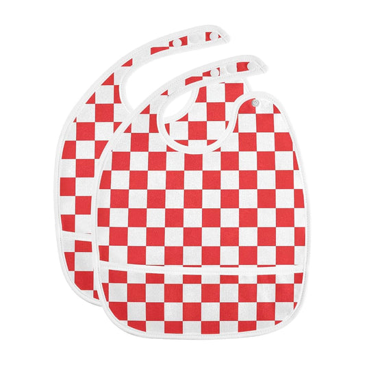 IHCVHQX Baby Feeding Bib with Catch-All Pocket and 3-Snap Closure, Red Checkered, 1 Pack
