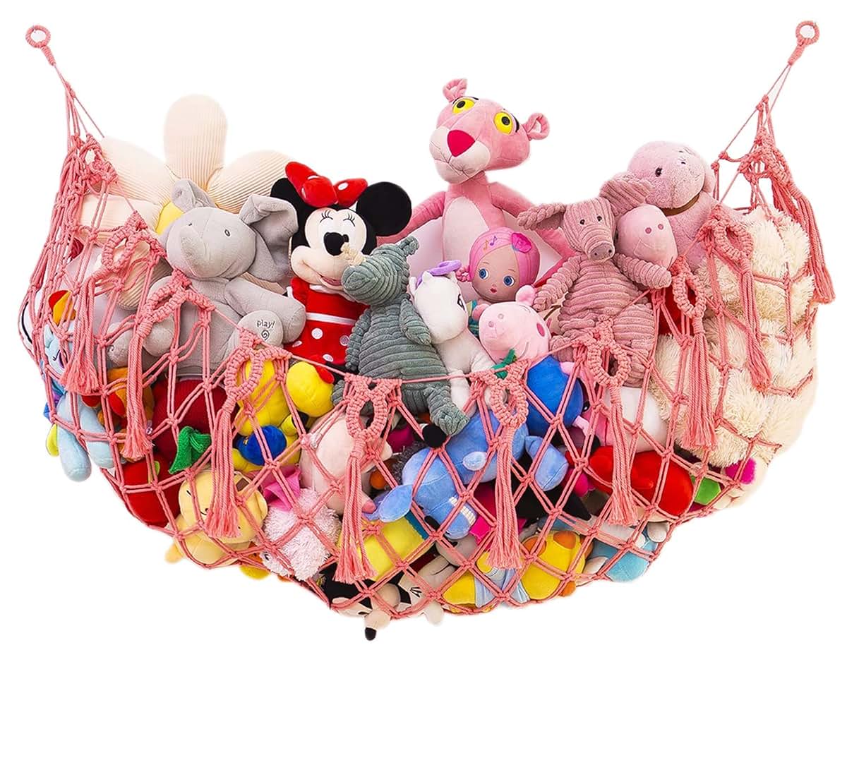 Makeonewo Macrame Stuffed Animal Toy Organizer for Nursery and Playroom Wall Storage