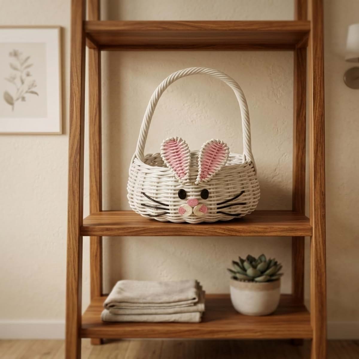 G6 COLLECTION Hand Woven Bunny Rattan Wedding Flower Girl Basket Decorative Bin Home Decor Organizer Cute Handmade