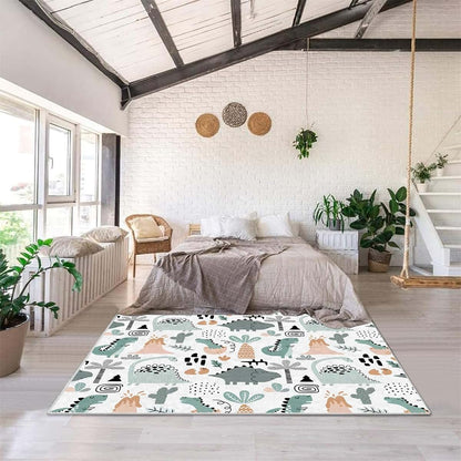 Dinosaurs Washable Area Rug 5x8 Low Pile Non Slip