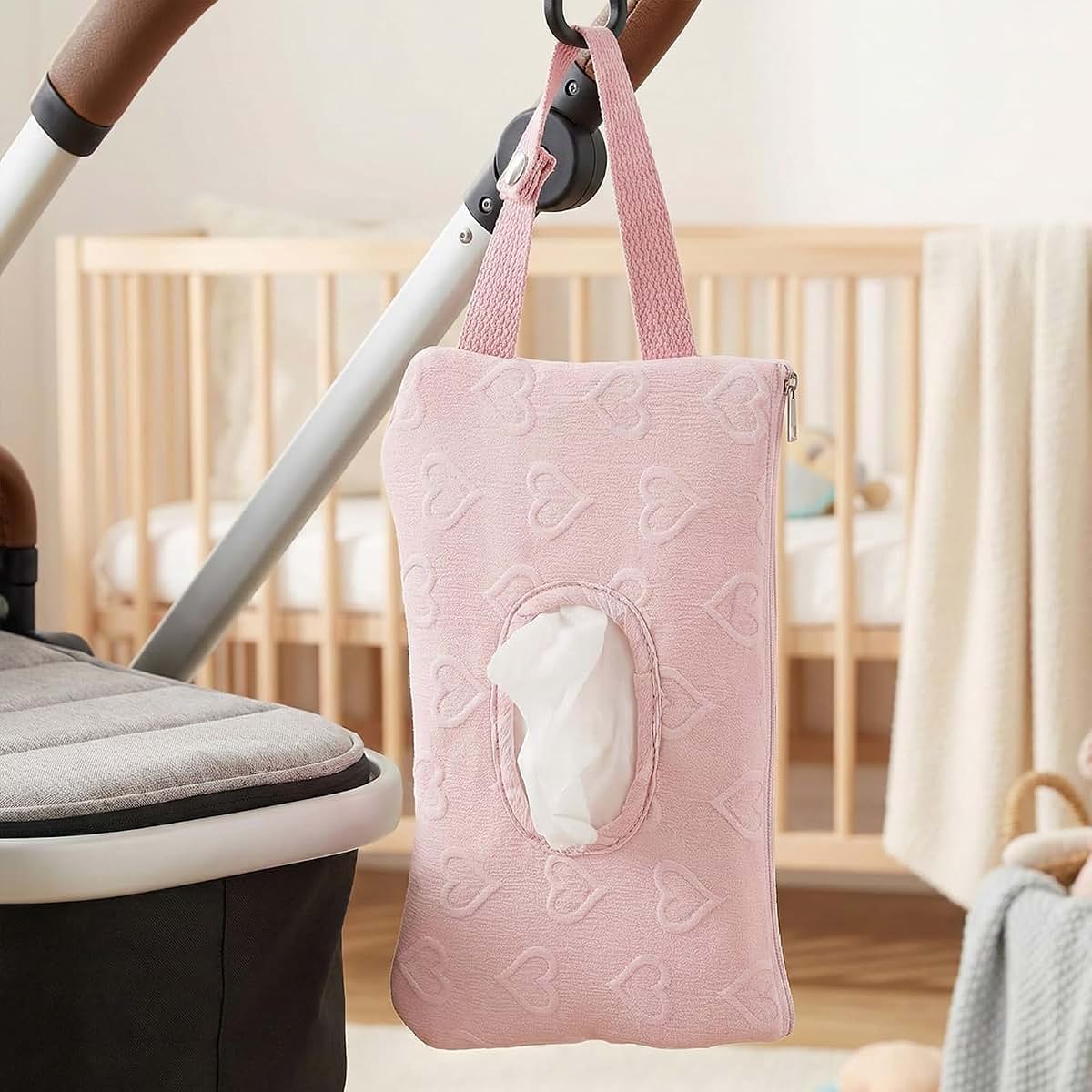 Quilted Wipe and Diaper Pouch for Stroller | Portable Canvas Wet Wipe Holder