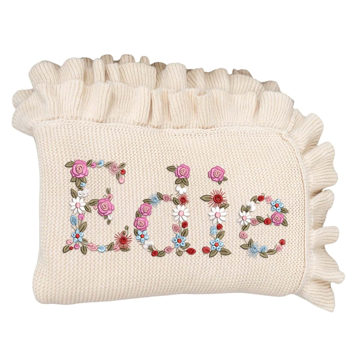 SWaddle AN Personalized Floral Embroidered Name Blanket, 100% Cotton Knit
