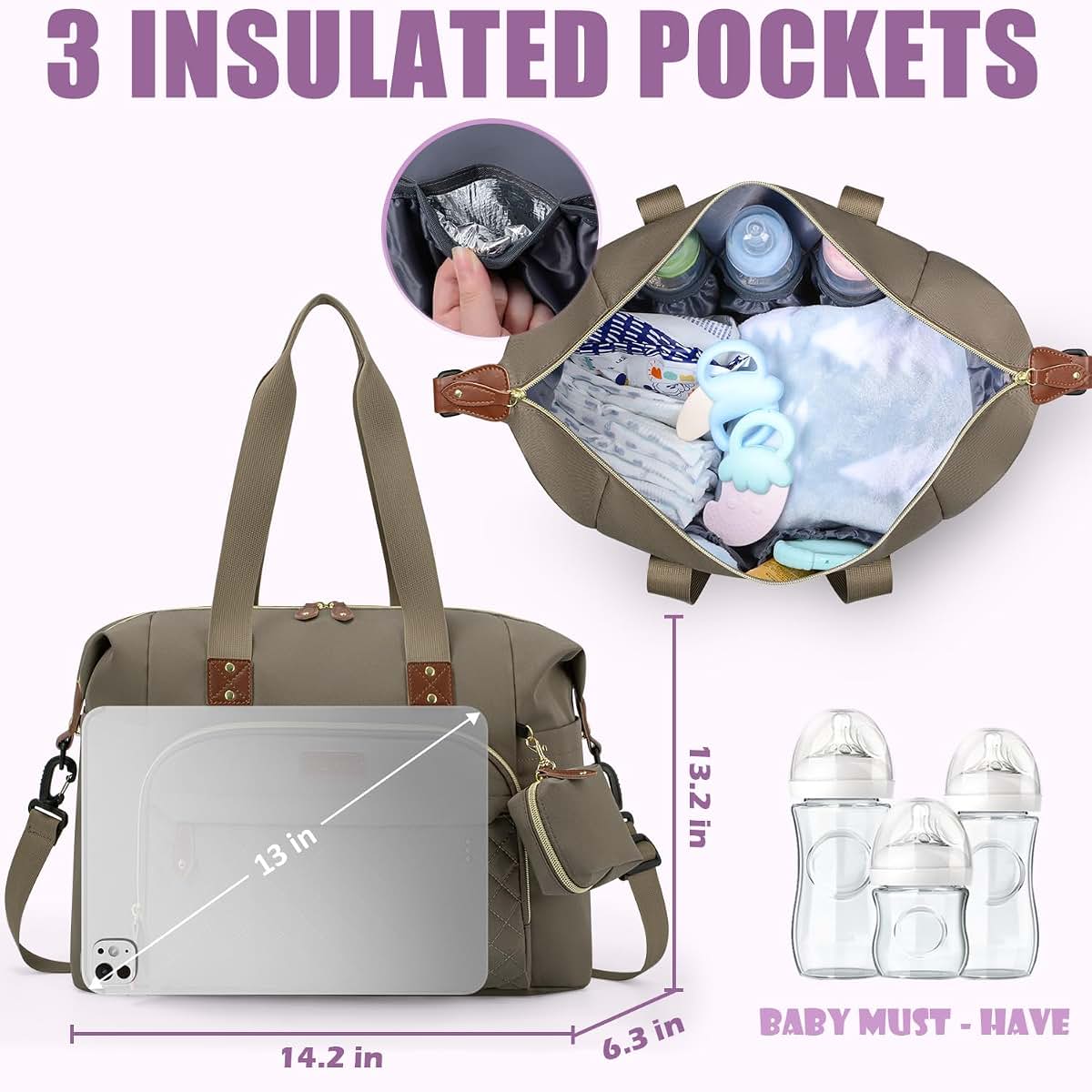 Tuwubi Diaper Bag Tote With Pacifier Case