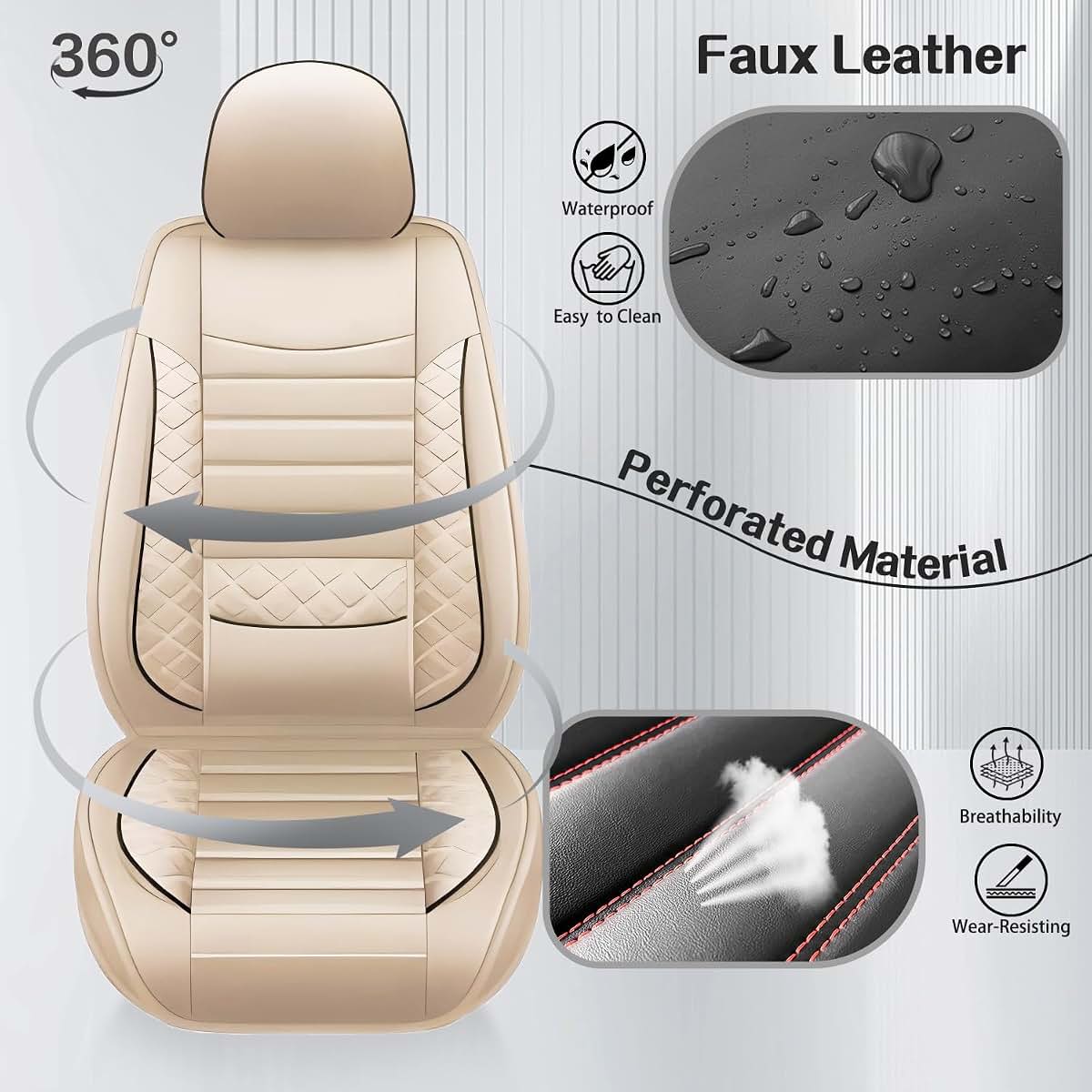 WQCXYHW Jeep Gladiator Seat Covers 2020-2026, 5-Piece Faux Leather Waterproof Set, Beige