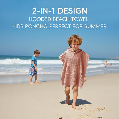 Zamlory Hooded Kids Beach Towel - Lightweight Waffle Cotton Poncho