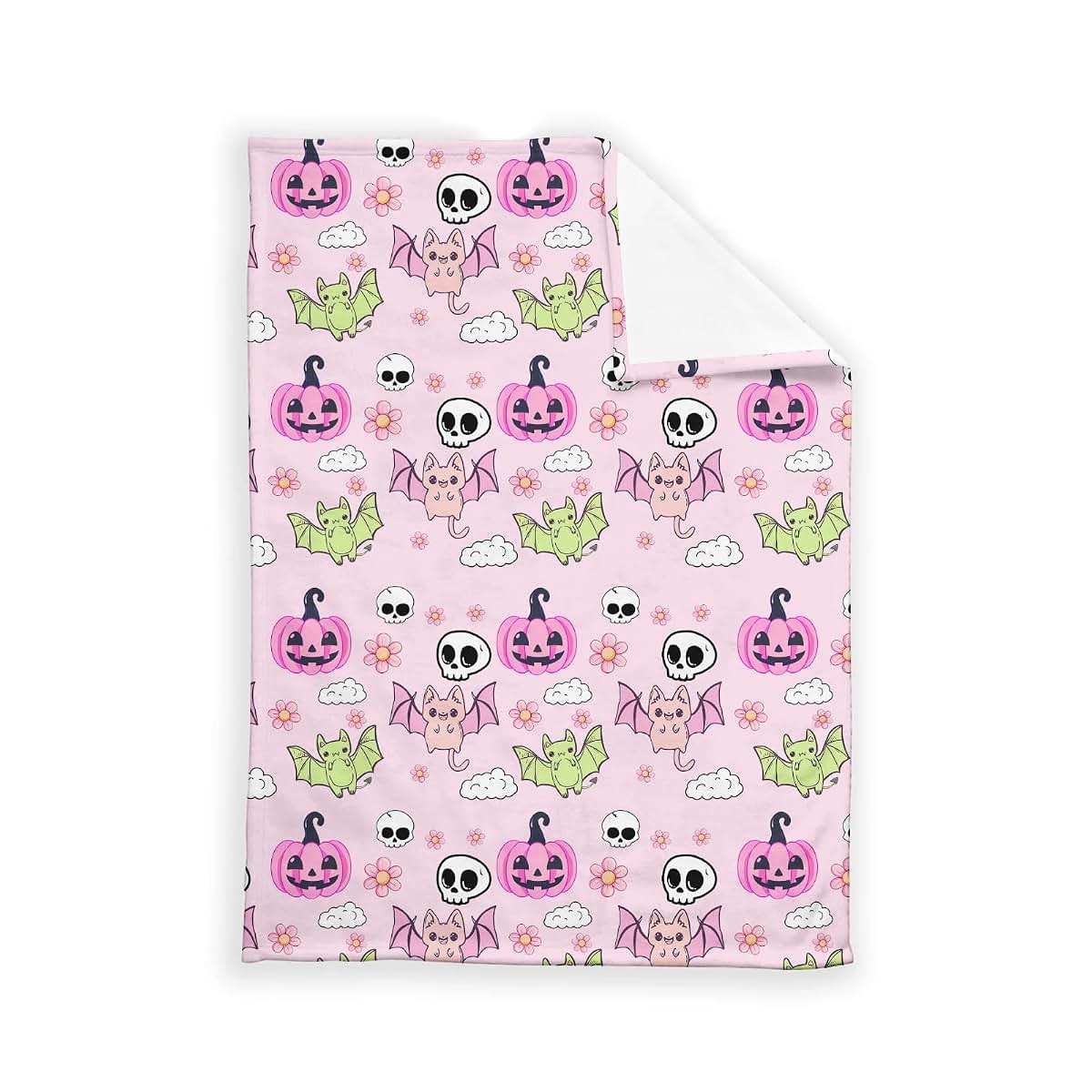 SqtmuHLuo Pink Halloween Baby Blanket Boy Girl Gift Neutral Cartoon Bat Cute Pumpkin Skull Soft Flannel Fleece Nursery (photo 2)