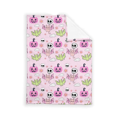 SqtmuHLuo Pink Halloween Baby Blanket Boy Girl Gift Neutral Cartoon Bat Cute Pumpkin Skull Soft Flannel Fleece Nursery (photo 2)
