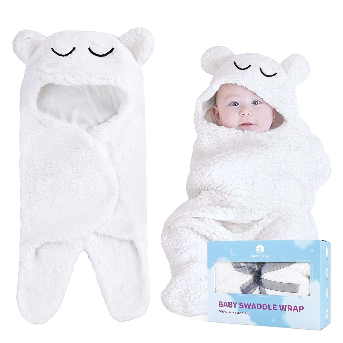 Snuggle Bear Baby Swaddle Blanket Wrap Cute Newborn Bear Onesie White
