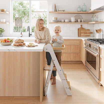 COSYLAND Foldi Foldable Toddler Kitchen Stool - Adjustable Height Standing Tower With Mesh Back