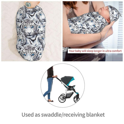 Muishi Tigers With Blue Eyes Newborn Swaddle Blanket and Hat Set, Soft Polyester Receiving Wrap for 0-6 Months