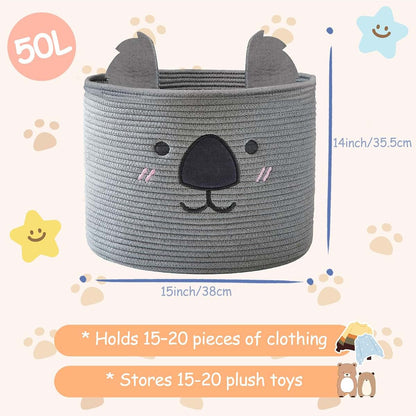 Omerai Koala Cotton Rope Basket, Grey Foldable Storage Bin