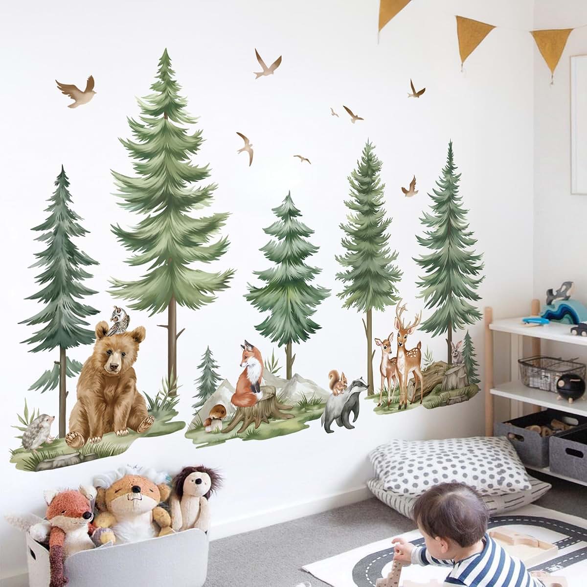 Wondever Forest Animal Mural Wall Decals for Nursery and Playroom Decor