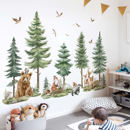 Wondever Forest Animal Mural Wall Decals for Nursery and Playroom Decor