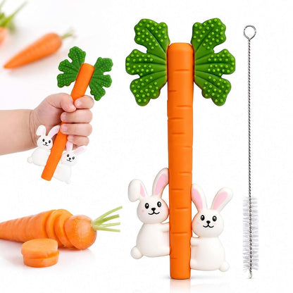 Wovinda Silicone Carrot Rabbit Hollow Teething Tubes, Sensory Chew Toy for Babies 3+ Months