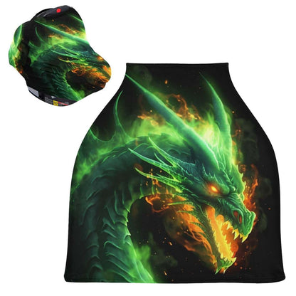 Yettasbin Green Fire Dragon Baby Car Seat Cover And Stretchy Nursing Canopy