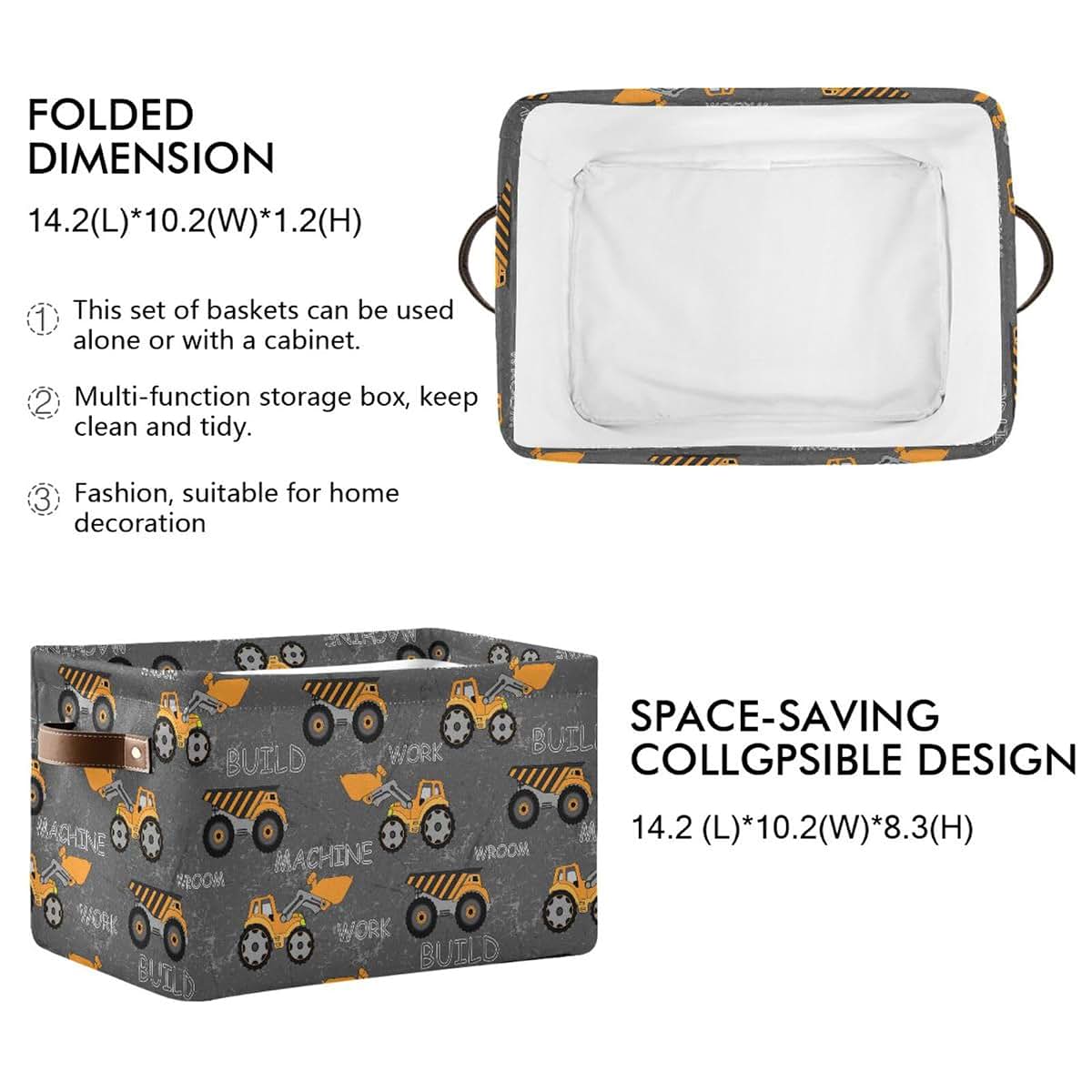 Wamika Construction Truck Excavator Fabric Storage Basket