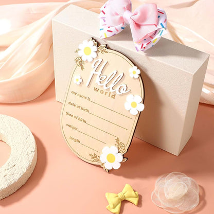 BabyOneStop Wooden Hello World Baby Announcement Sign, 5.91x4.13in Newborn Name Birth Plaque for Nursery Decor