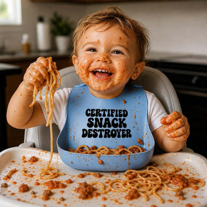 Cuddling Cubs Silicone Baby Bib With Deep Food Catcher In Blue (photo 2)