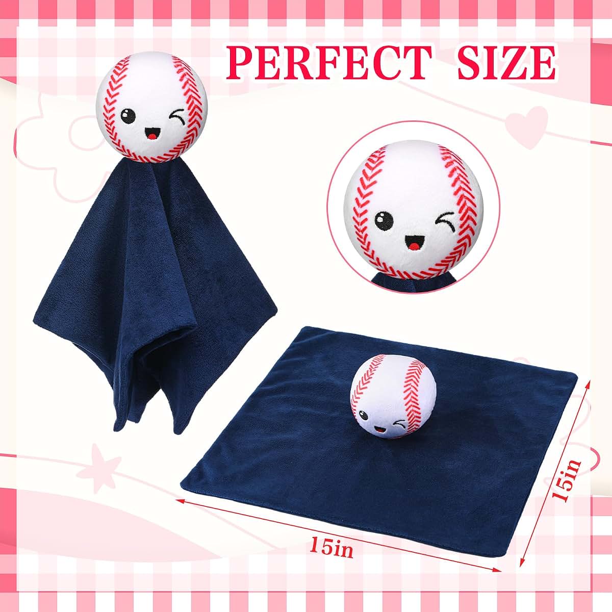 Fanfanwin 15 Inch Baseball Security Blanket Plush Polyester Cuddle Toy for Baby