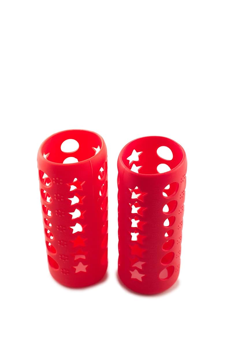 HNR Essentials Silicone Glass Baby Bottle Cover, 2 Pack Red