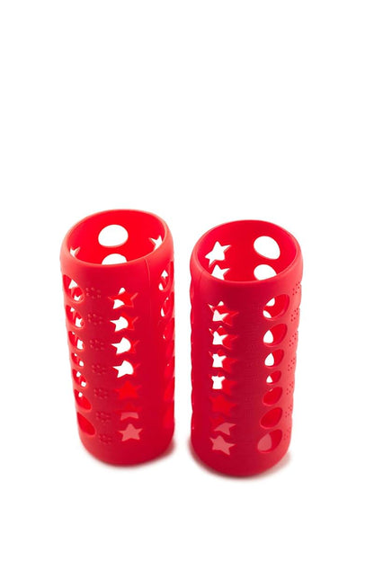 HNR Essentials Silicone Glass Baby Bottle Cover, 2 Pack Red