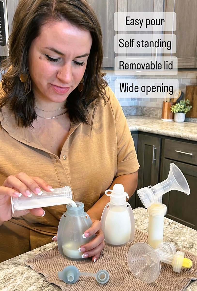 ELLEMMNOP Reusable Silicone Breastmilk Storage Bags, 4oz Clear (3 Pack) (photo 4)
