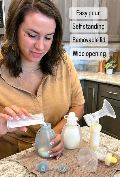 ELLEMMNOP Reusable Silicone Breastmilk Storage Bags, 4oz Clear (3 Pack) (photo 4)