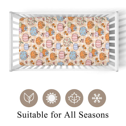 Wicbfdfv Autumn Pumpkins And Flowers Fitted Crib Sheet (photo 2)