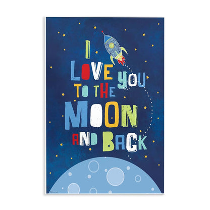 Moon & Back Rocket Ship Wall Art Plaque | 10 x 15 Inches Lithograph Print