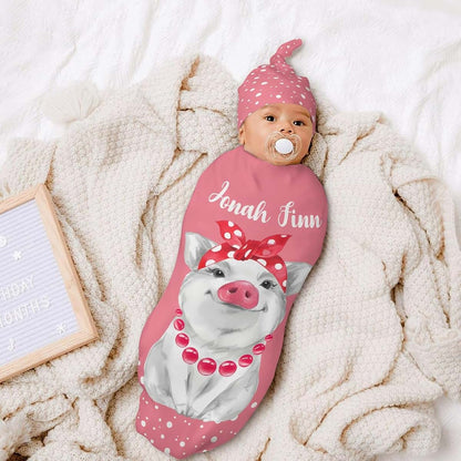 YallLocoMo Personalized Newborn Swaddle Blanket and Hat Set (photo 4)