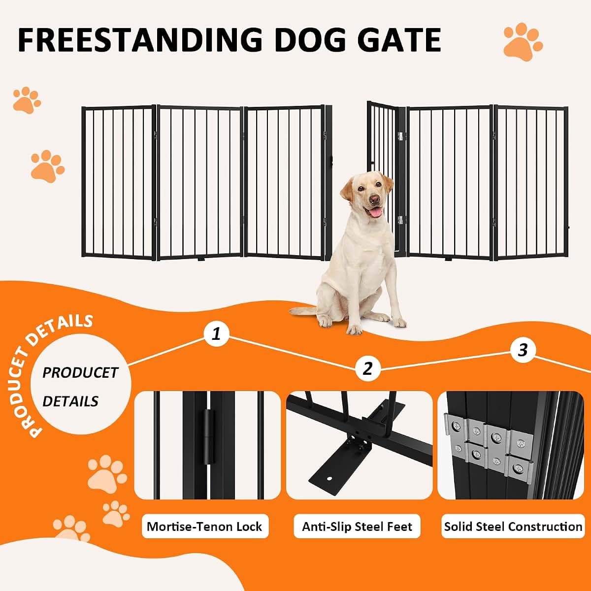 Aiksiwai Metal Freestanding Dog Gate for Indoor & Outdoor Pet Containment